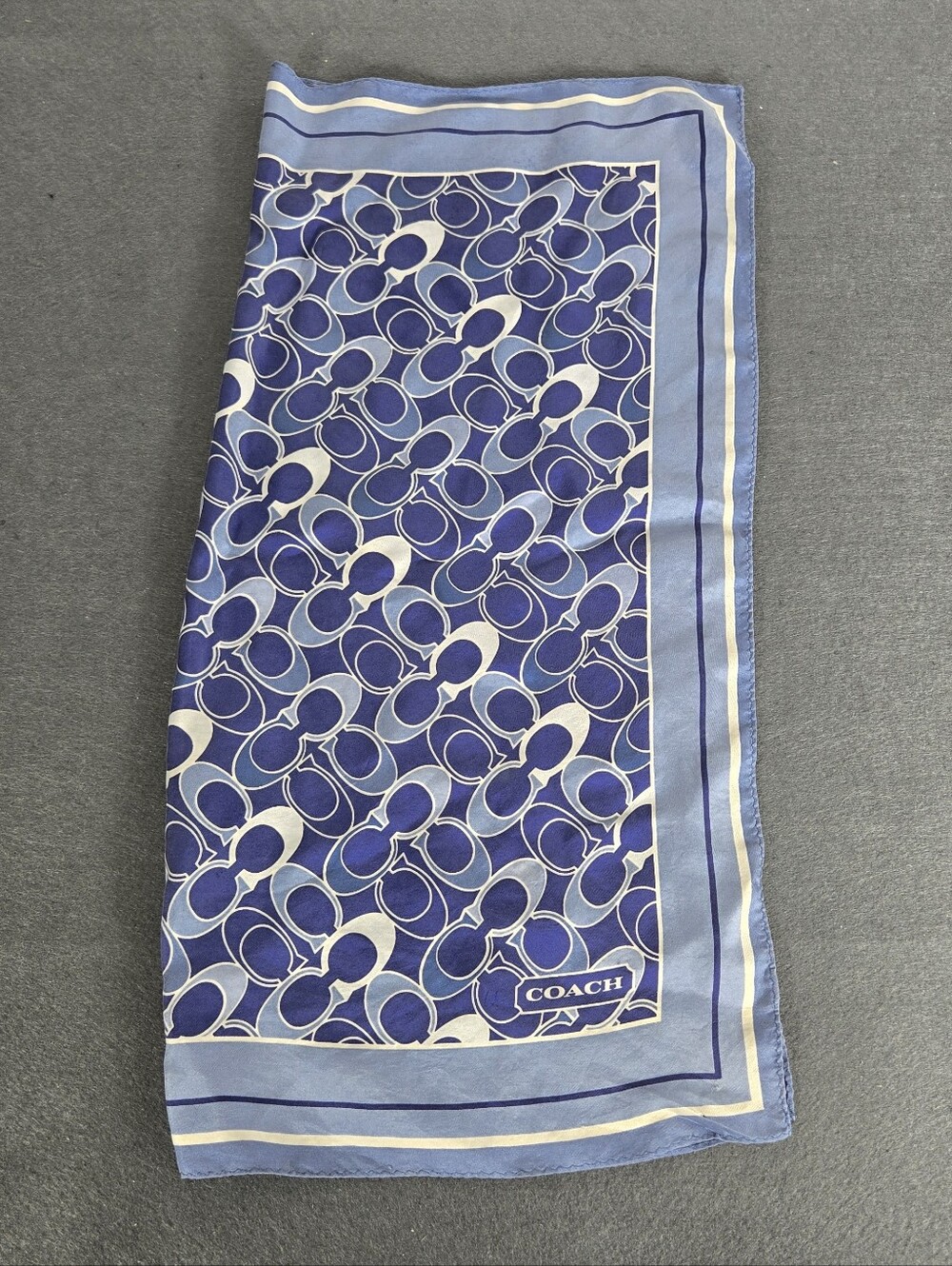 Coach Y2K Vintage Blue and White Signature Silk Scarf